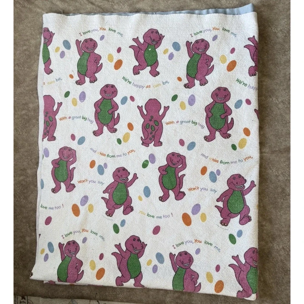 Vintage Barney & Friends Fleece Blanket 90x69 Made in USA